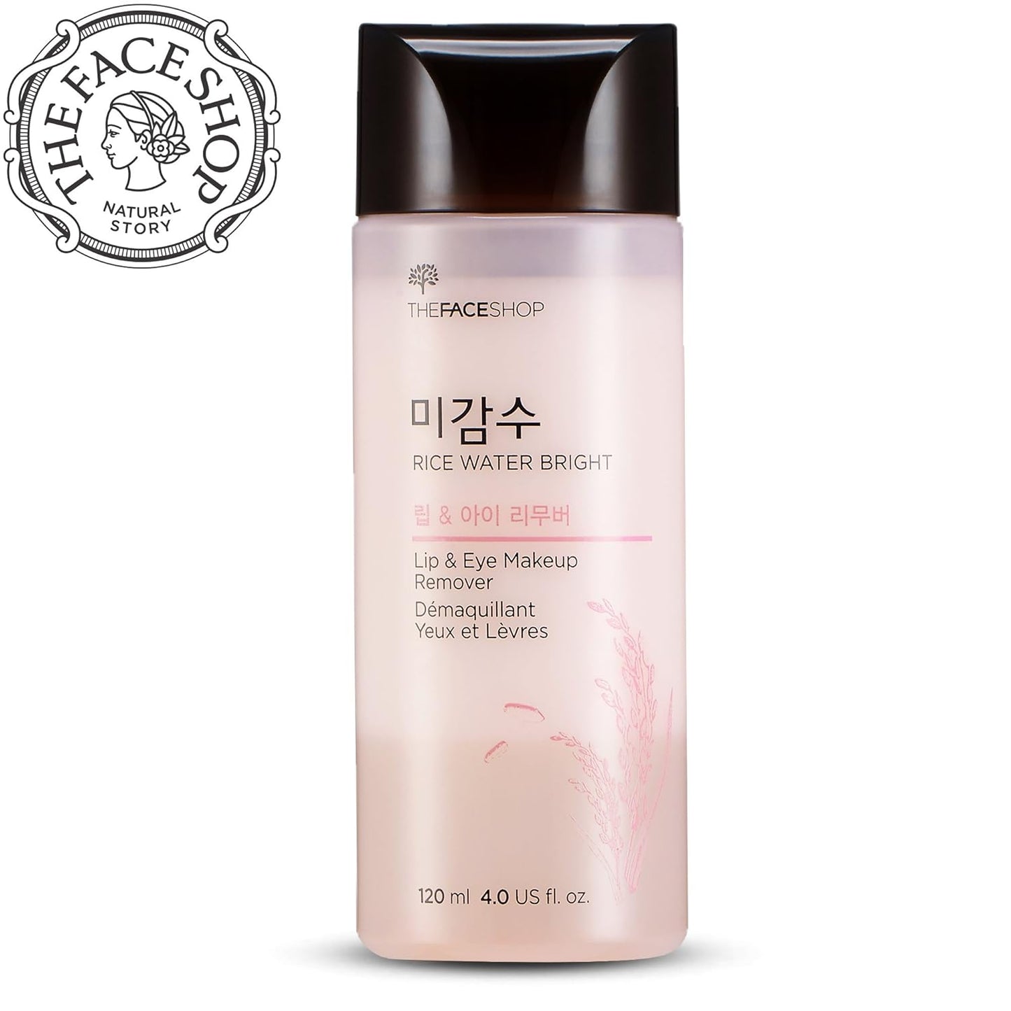 Desmaquillante líquido sin aceites para ojos y labios – The Face Shop | Con agua de arroz | 120 ml | Remueve máscara waterproof y delineador