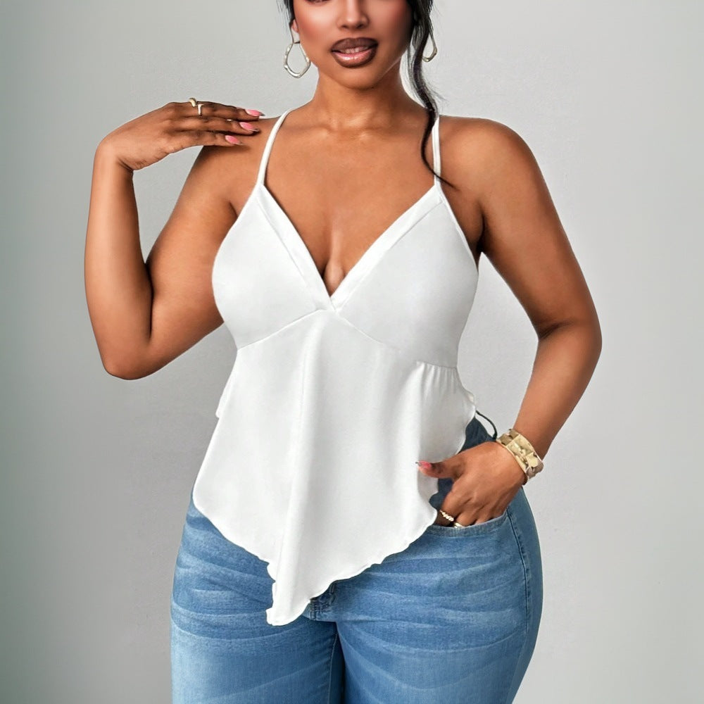 Top Sexy Plus Size con Tirantes – Escote en V & Diseño Backless