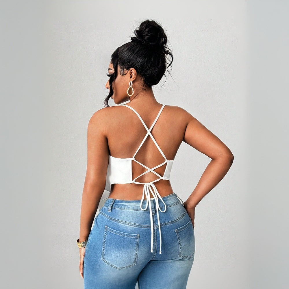 Top Sexy Plus Size con Tirantes – Escote en V & Diseño Backless