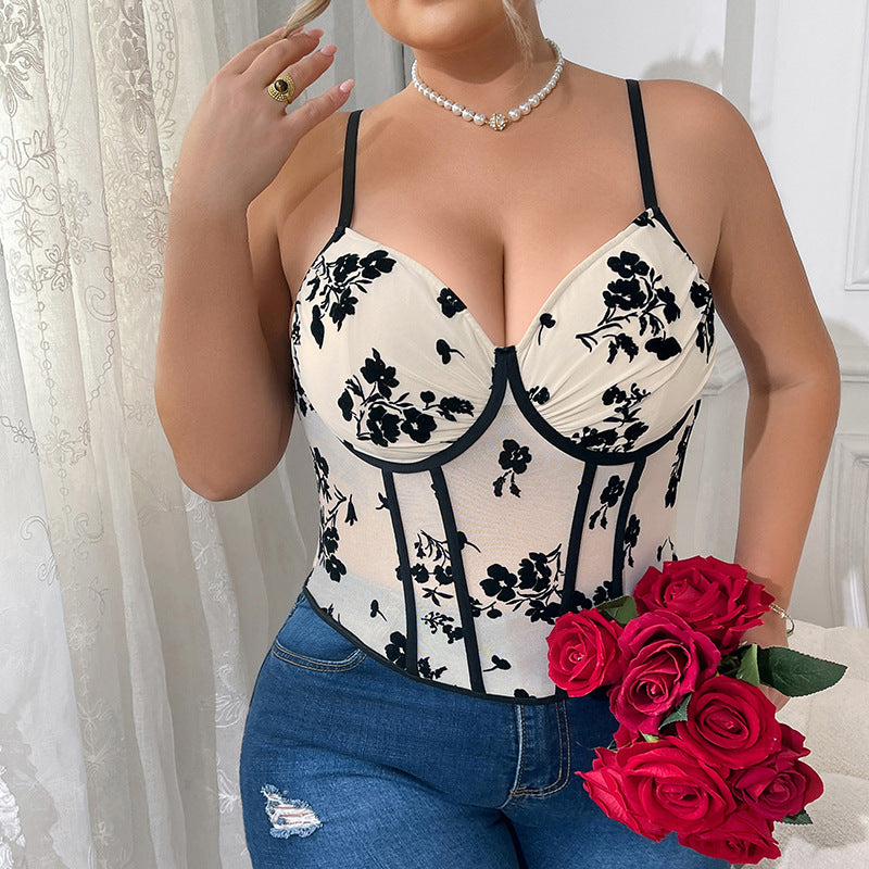 Corset Sexy Plus Size – Spaghetti Strap & Escote en V