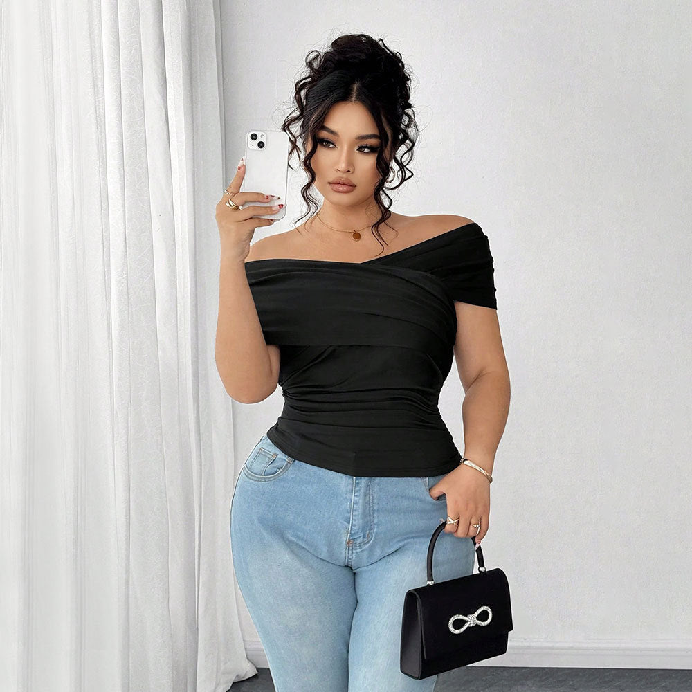 Top Elegante Plus Size Off Shoulder con Fruncido