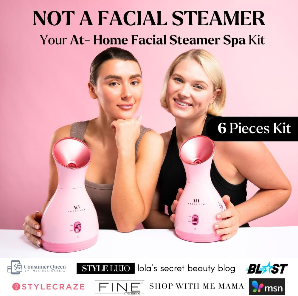 Kit de Vapor Facial 6 en 1 con Herramientas de Limpieza + Diadema Vaporizador Nano-Iónico para Spa en Casa