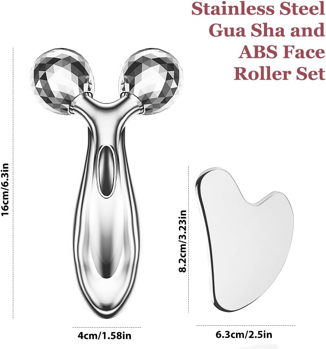 Set Gua Sha & Rodillo Facial de Acero Inoxidable – Masajeador Reafirmante Antiinflamatorio
