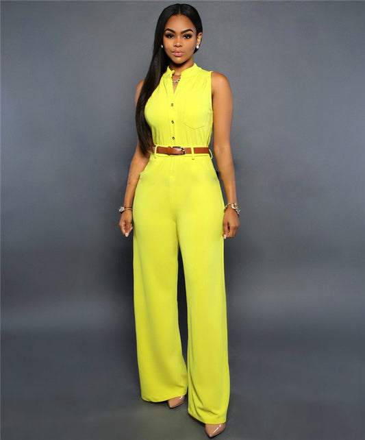 Jumpsuit Elegante Office con Cinturón y Pantalón Wide Leg