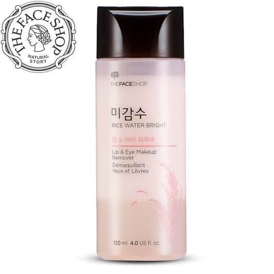 Desmaquillante líquido sin aceites para ojos y labios – The Face Shop | Con agua de arroz | 120 ml | Remueve máscara waterproof y delineador