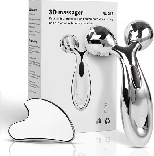Set Gua Sha & Rodillo Facial de Acero Inoxidable – Masajeador Reafirmante Antiinflamatorio