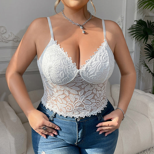 Top Lencero Plus Size Sexy – Encaje & Escote en V