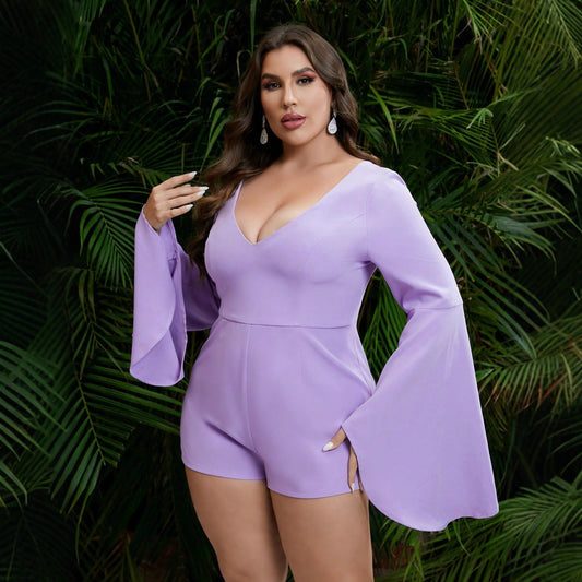 Jumpsuit Elegante Plus Size – Manga Acampanada & Escote en V