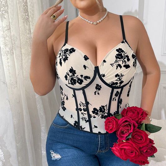 Corset Sexy Plus Size – Spaghetti Strap & Escote en V