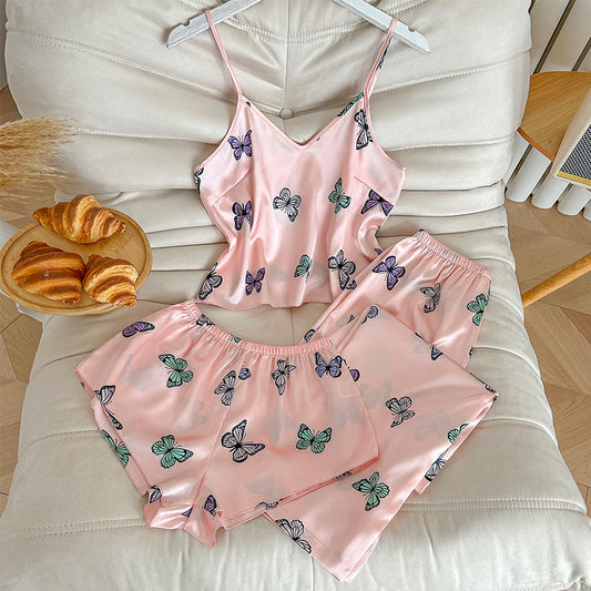 Pijama de Tres Piezas con Tirantes, Shorts y Pantalón Largo