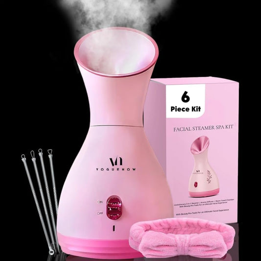 Kit de Vapor Facial 6 en 1 con Herramientas de Limpieza + Diadema  Vaporizador Nano-Iónico para Spa en Casa